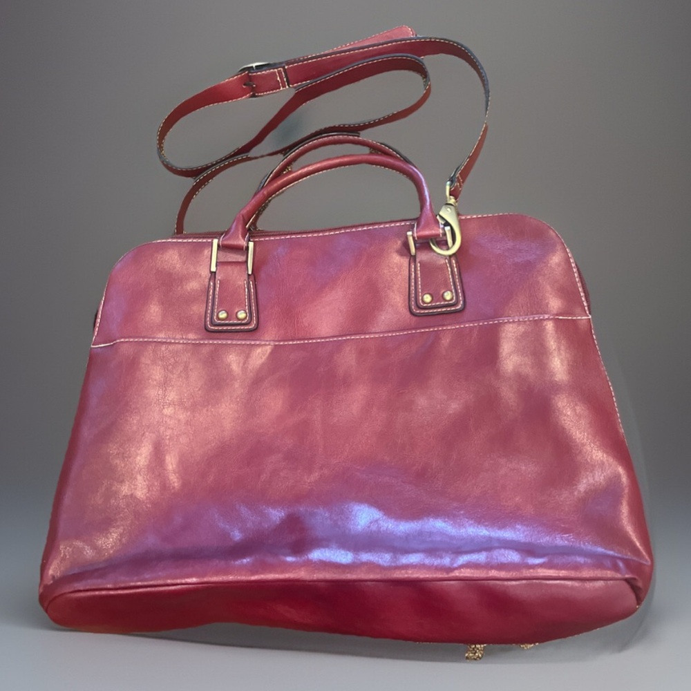 Burgundy Leather Laptop Satchel (with Structured Design& Gold Hardware)